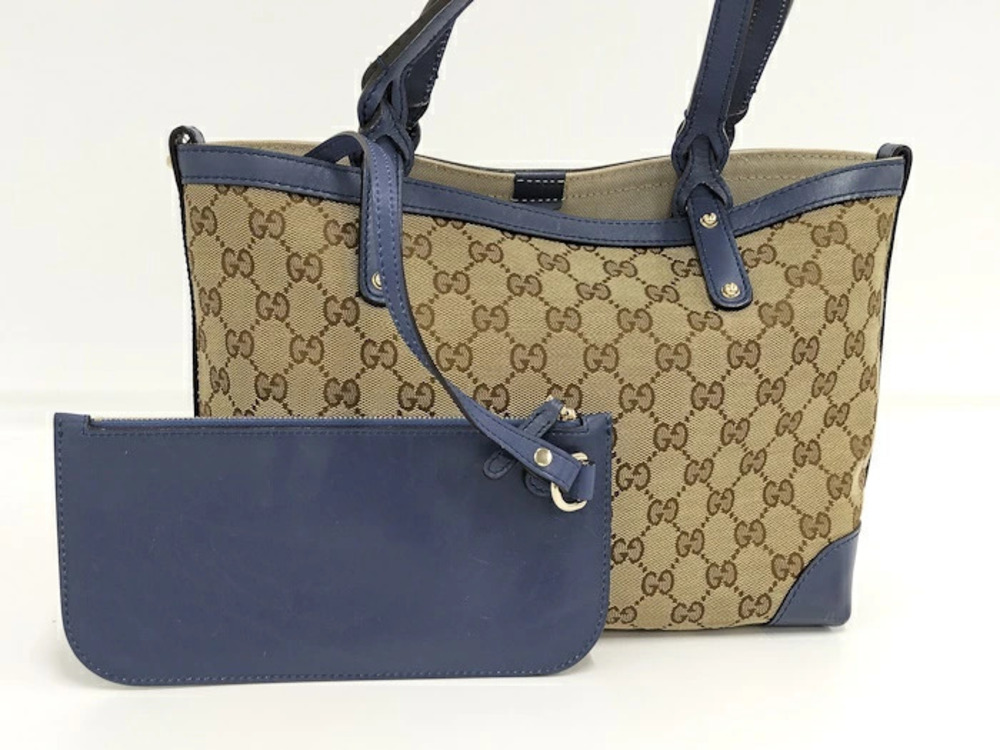 Gucci Pouch Bag Beige Canvas Tote Diamante Tan